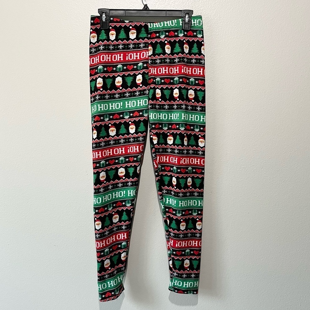 NO BOUNDERIES- Festive Christmas Santa Printed Leggings Size L